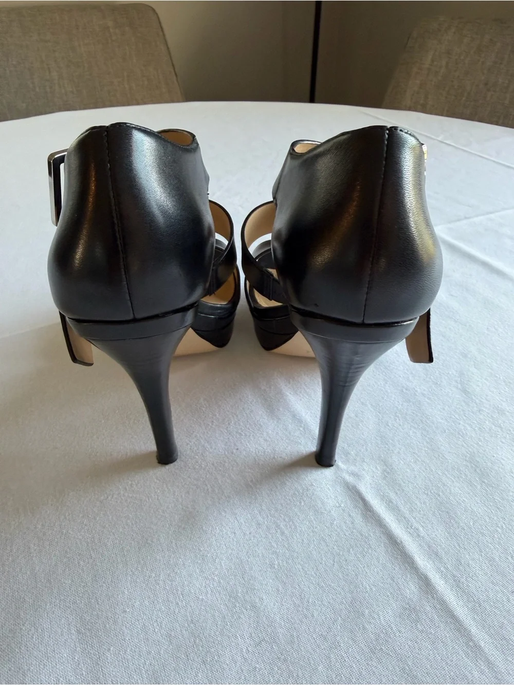 Michael Kors Black Strappy Leather Platform Heels